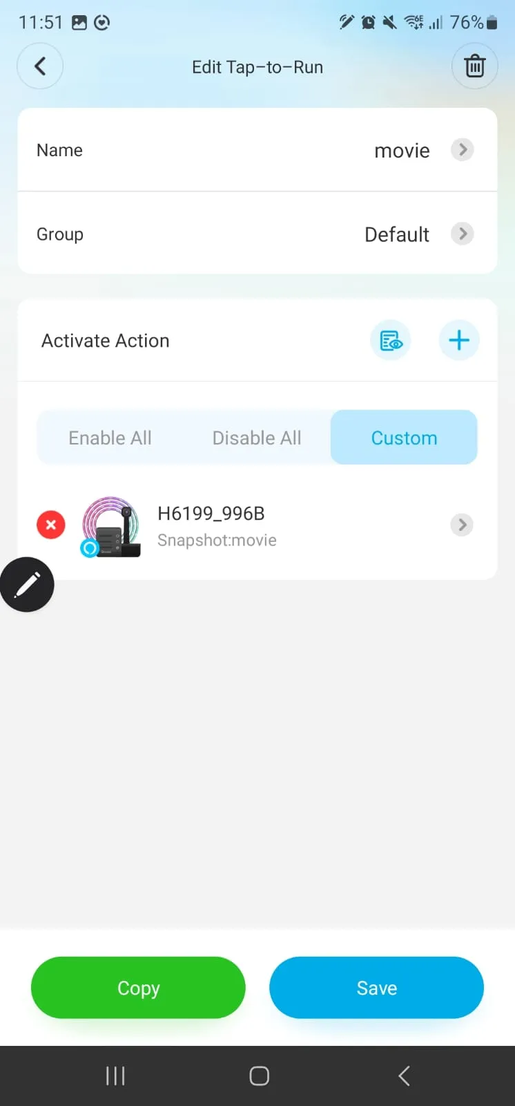 Crear tap to run action